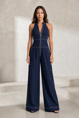Black sleeveless high-neck jumpsuit