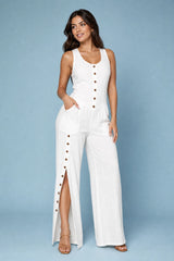 Sleeveless Button-Front Jumpsuit