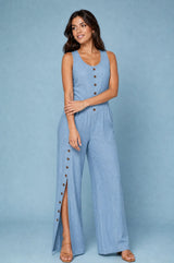 Sleeveless Button-Front Jumpsuit
