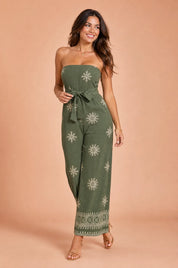 Combinaison verte bandeau dos nu | Vue de face | Lounelle Paris
