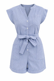 Combishort bleu rayé col en V | Lounelle Paris