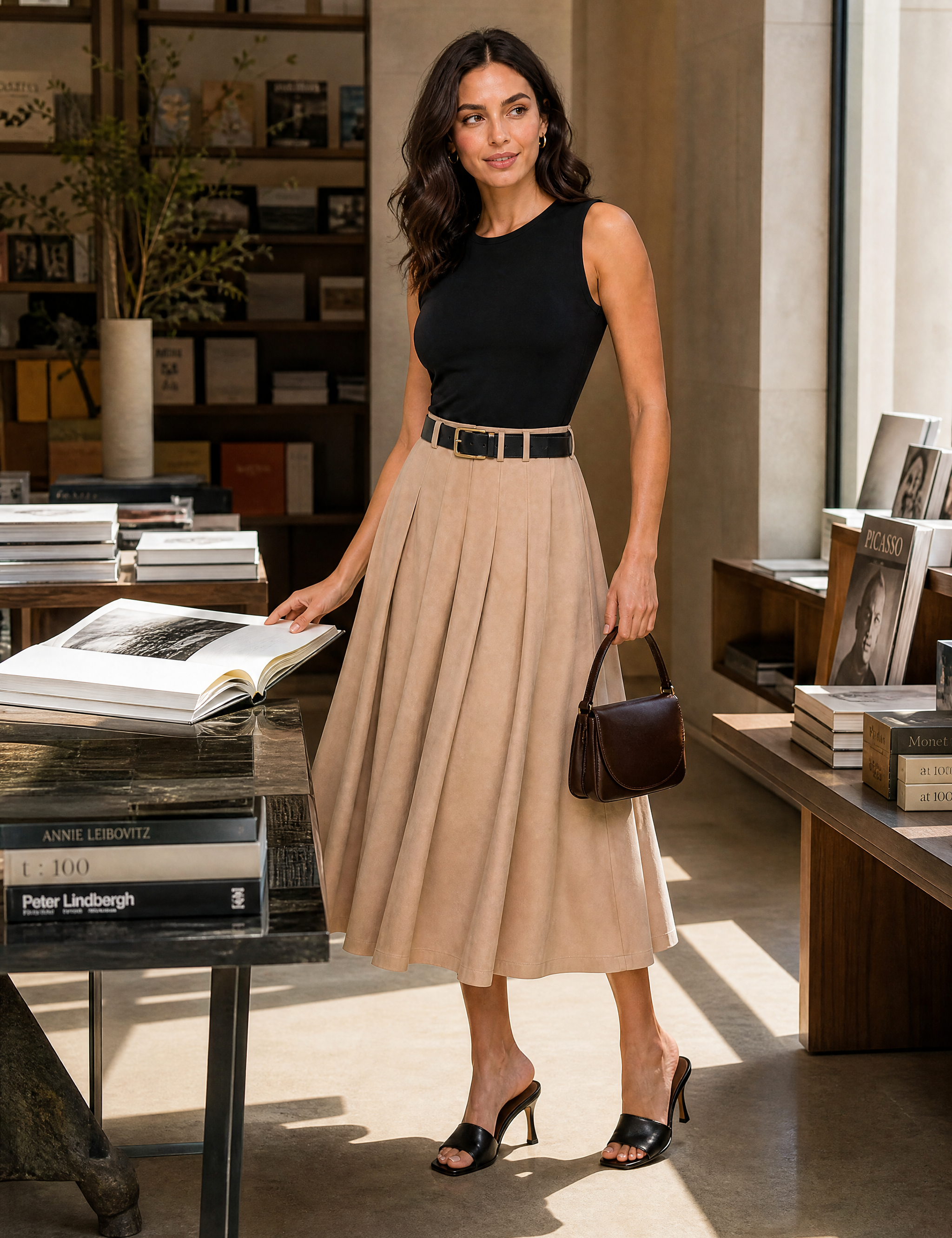 Robe noire bicolore sans manches | Photo lifestyle | Lounelle Paris