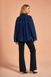 Veste en jean bleu foncé ample | Vue de dos | Lounelle Paris