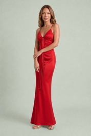 Draped V-Neck Maxi Dress