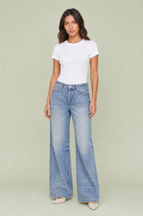 Blue Mid-Rise Wide-Leg Jeans