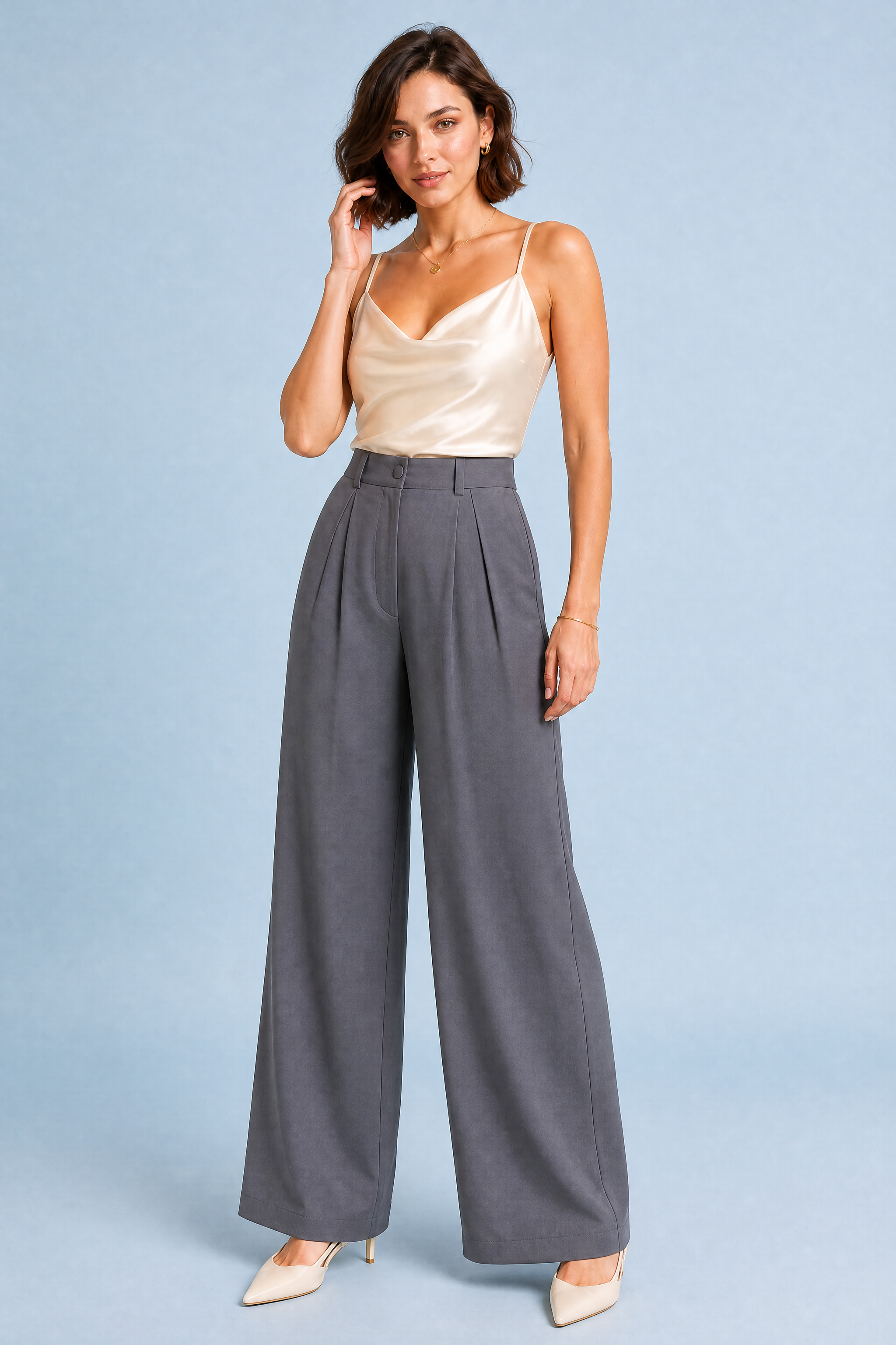 Pantalon large taille haute fluide | Variante Gris | Lounelle Paris