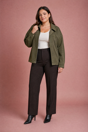 Veste ample vert armée col chemise | Porté sur une autre silhouette | Lounelle Paris