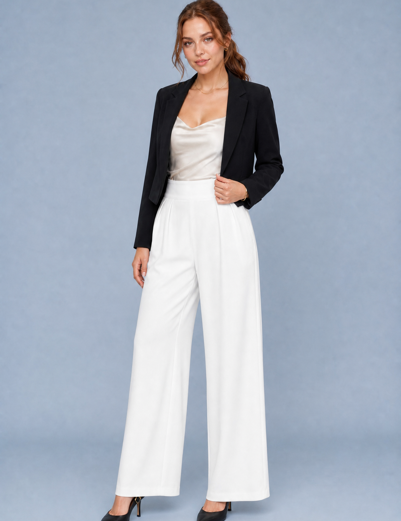 Pantalon large taille haute plissé | Variante Blanc | Lounelle Paris
