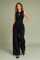 Pinstripe Sleeveless Wide-Leg Jumpsuit