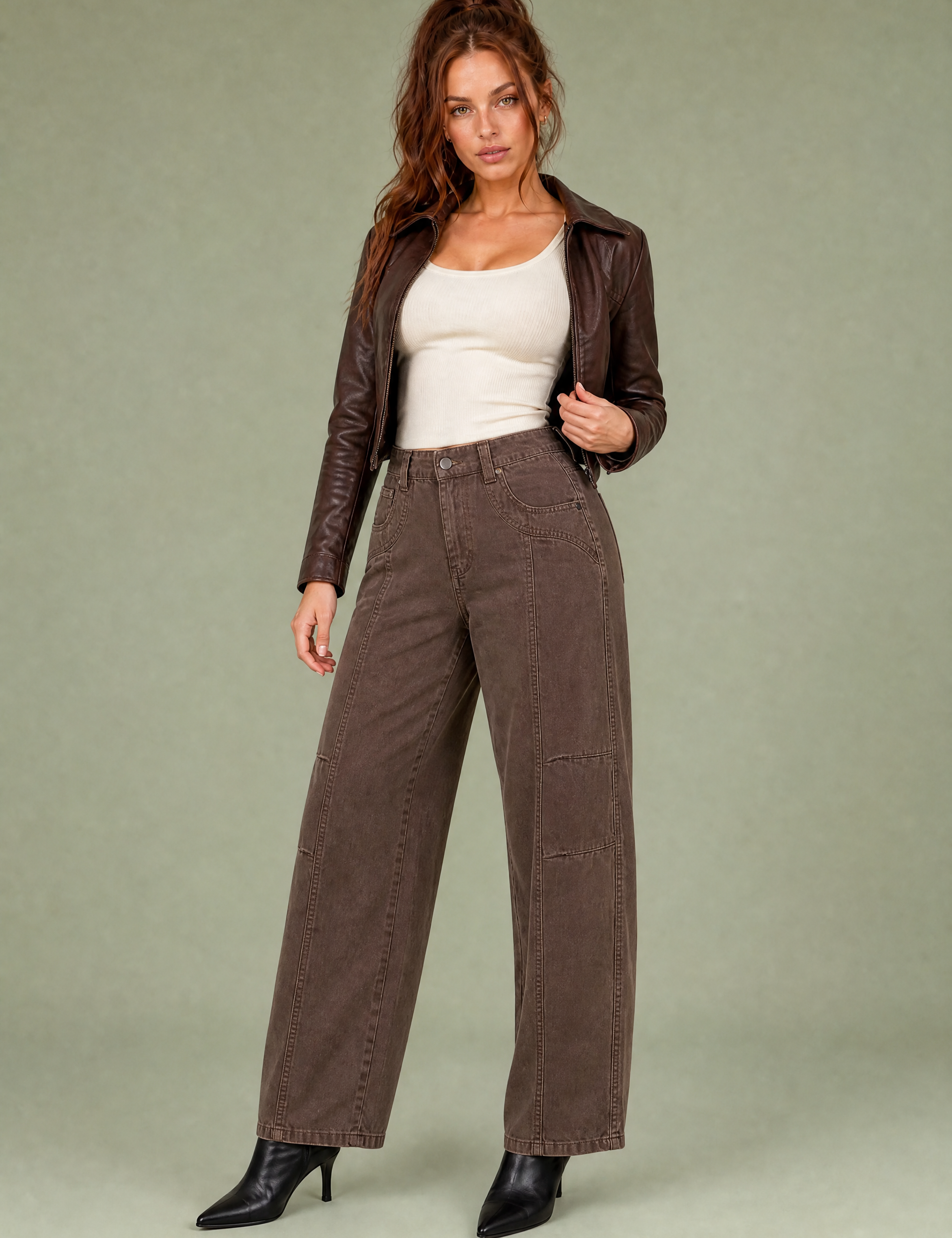 Pantalon cargo ample taille mi-haute | Variante Marron | Lounelle Paris