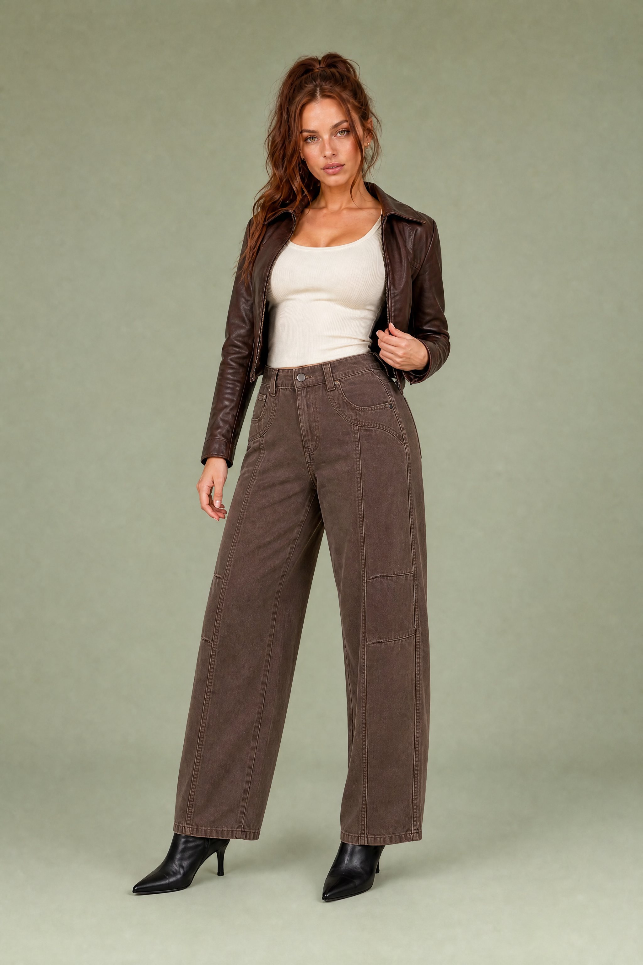 Pantalon cargo ample taille mi-haute | Variante Marron | Lounelle Paris