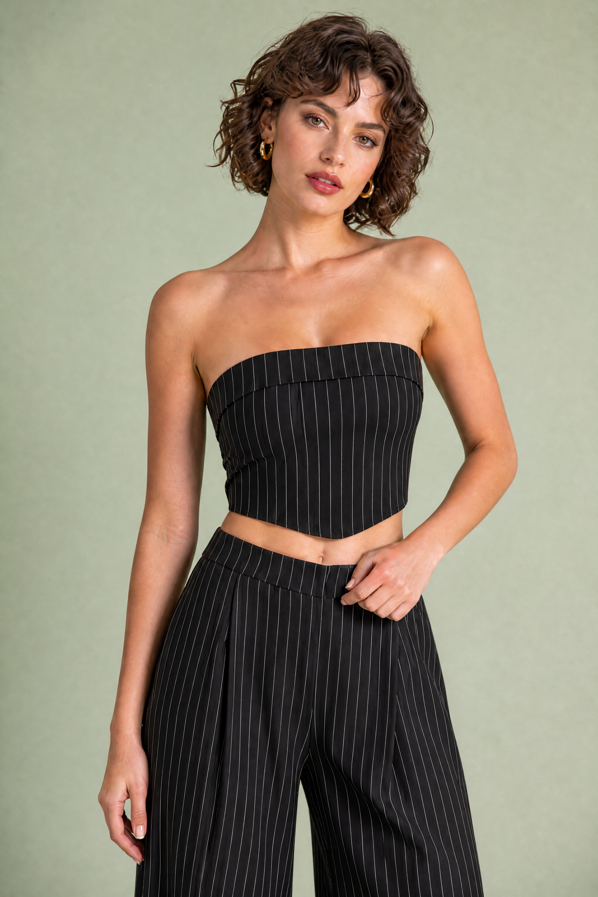 Ensemble rayé bandeau et pantalon large | Vue rapprochée | Lounelle Paris