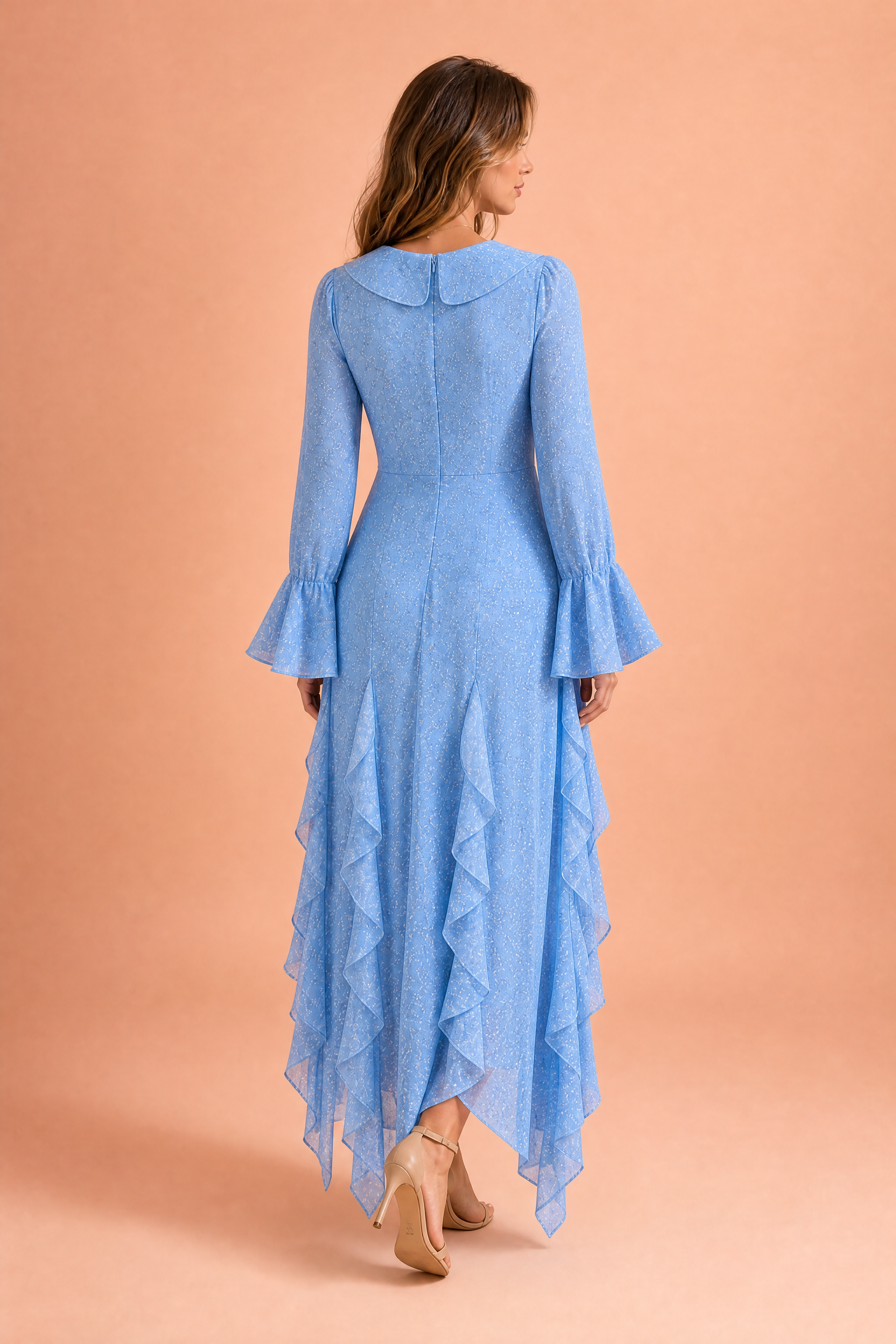 Robe longue bleue à volants | Vue de dos | Lounelle Paris