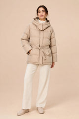 Mid-Length Belted Hooded Puffer Coat