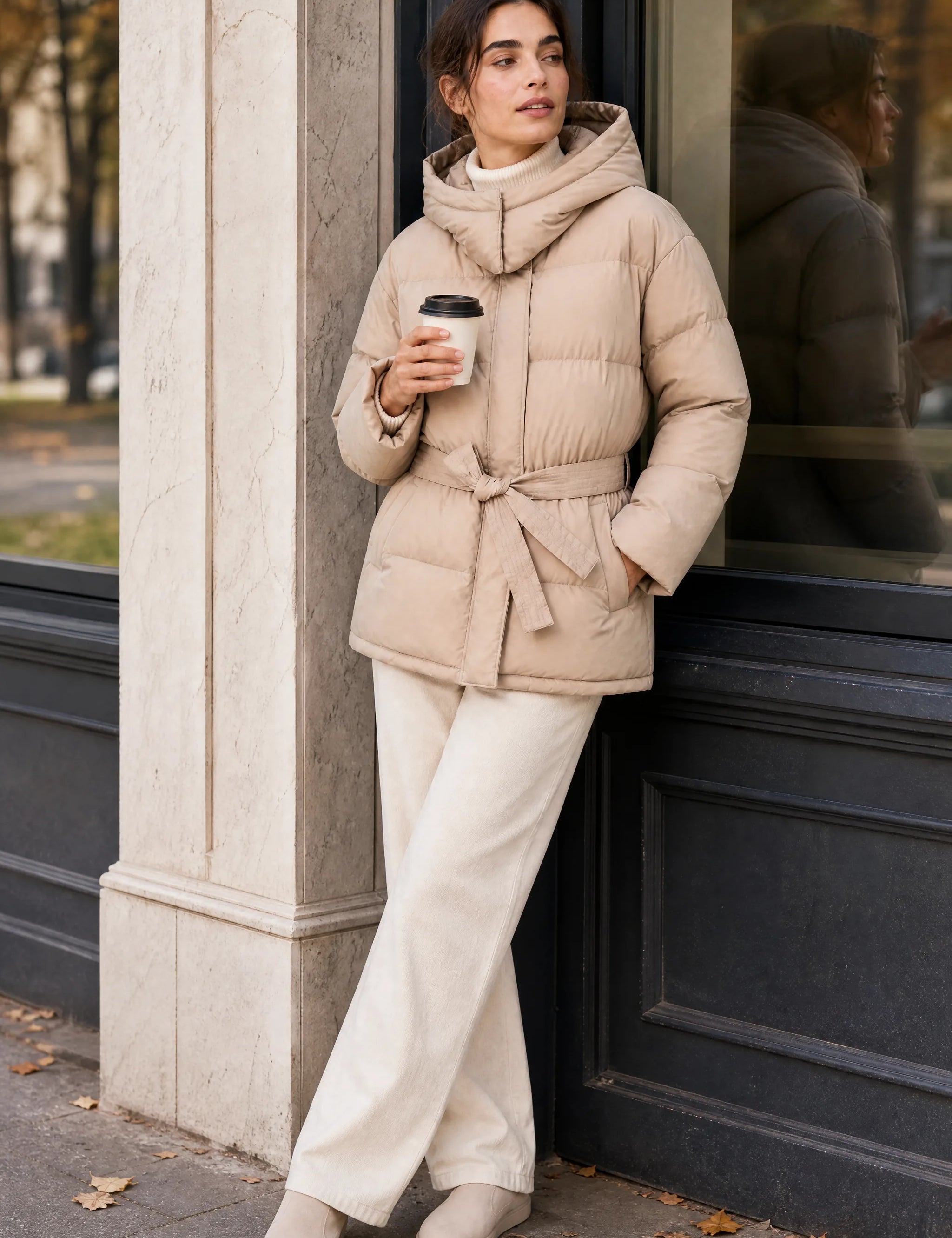 Doudoune mi-longue à capuche | Photo lifestyle | Lounelle Paris