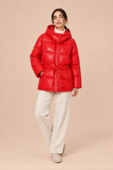Mid-Length Belted Hooded Puffer Coat