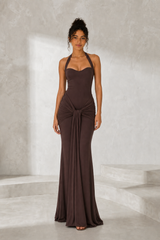 Halter-Neck Backless Lace-Up Maxi Dress
