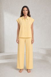 Ensemble jaune pâle ample col chemise | Lounelle Paris