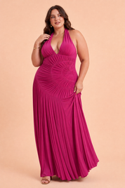 Robe longue col licou dos nu porté sur morphologie réelle 2