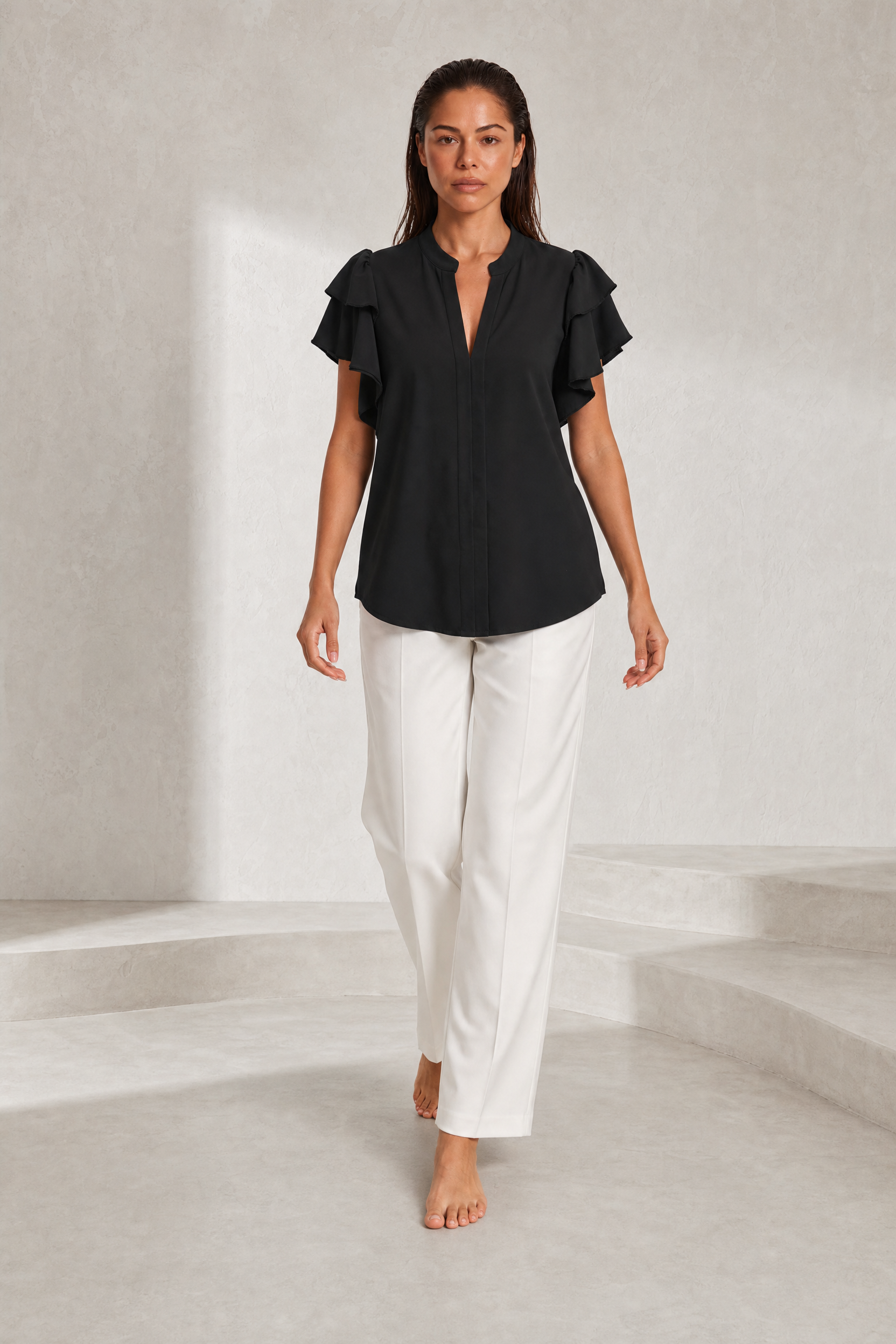 Blouse col V manches volantées | Lounelle Paris