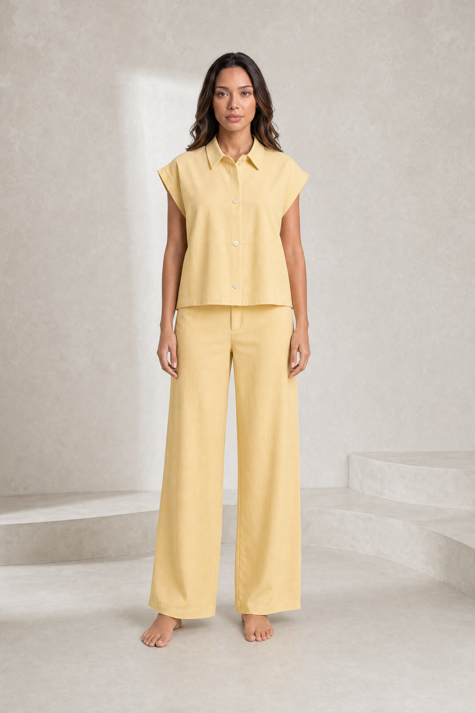 Ensemble jaune pâle ample col chemise | Lounelle Paris