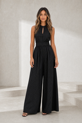 Striped jumpsuit with cinched waist