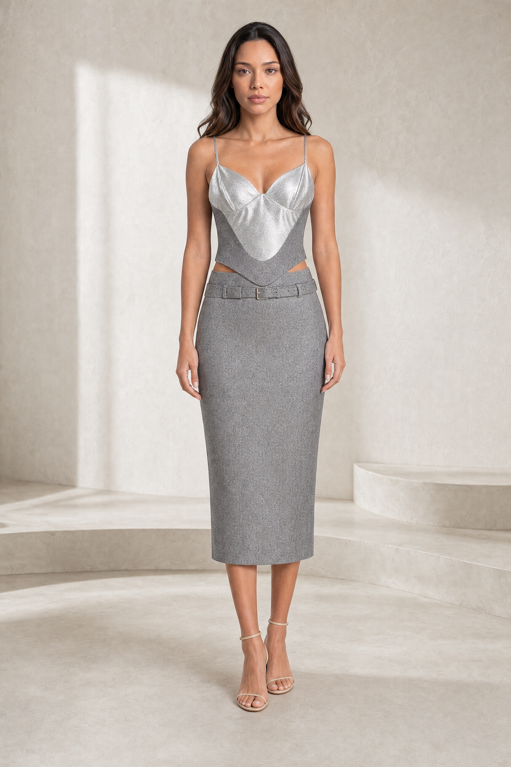 Ensemble corset et jupe argenté | Lounelle Paris