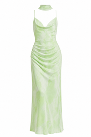 Robe longue vert clair à foulard | Lounelle Paris