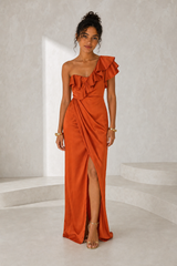 Asymmetrical Satin Maxi Dress