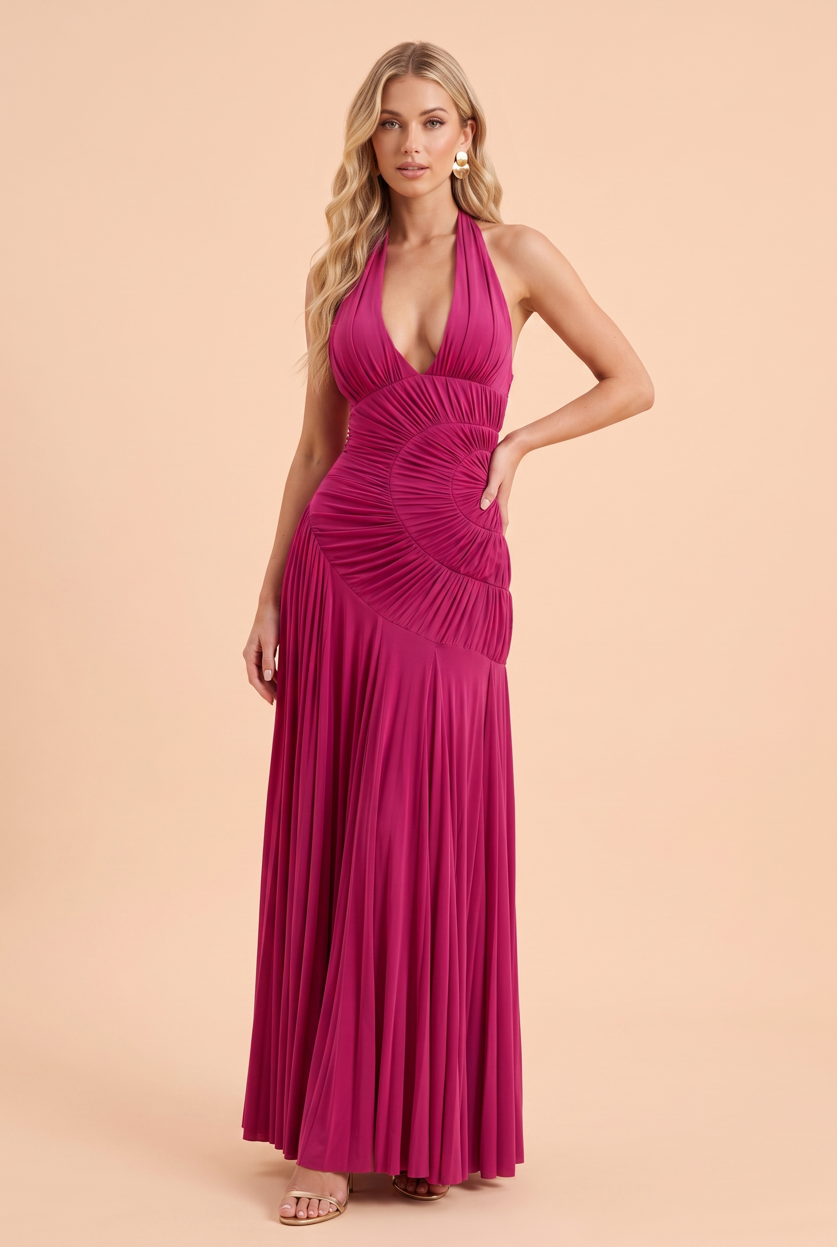 Robe longue col licou dos nu vue studio de face - Lounelle Paris