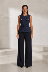 Belted tweed sleeveless vest