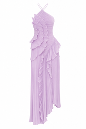 Robe longue col halter à volants aperçu produit