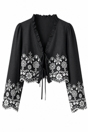 Blouse noire col V brodée | Lounelle Paris