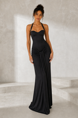 Halter-Neck Backless Lace-Up Maxi Dress