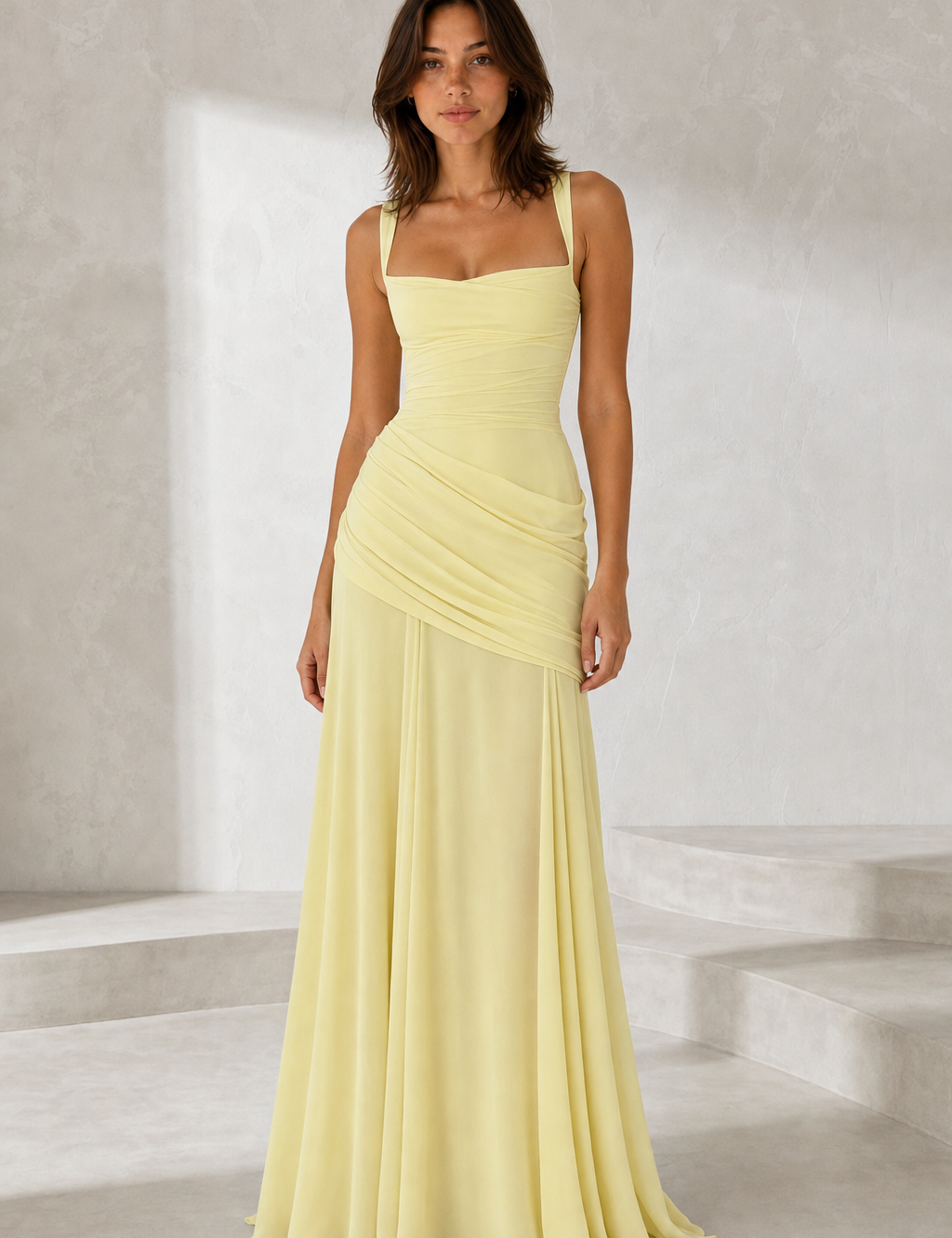 Robe longue dos nu drapée vue de face - Lounelle Paris