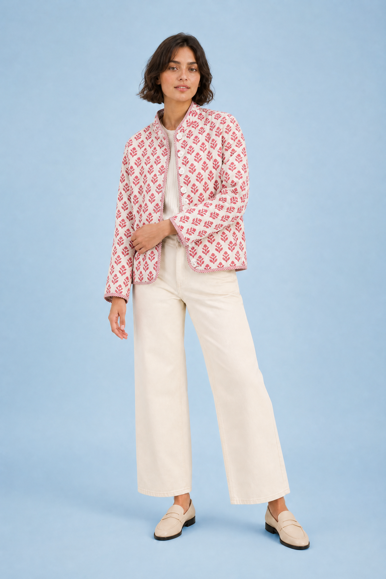 Veste matelassée imprimée col montant | Variante Rose | Lounelle Paris