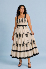 Robe longue abricot imprimée smockée | Porté sur une autre silhouette | Lounelle Paris