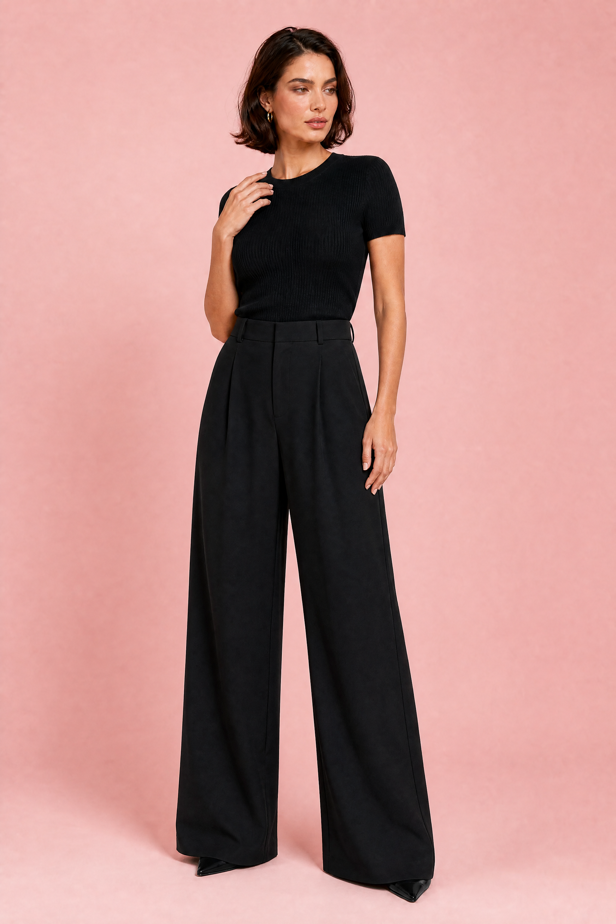 Pantalon taille haute jambes larges | Variante Noir | Lounelle Paris