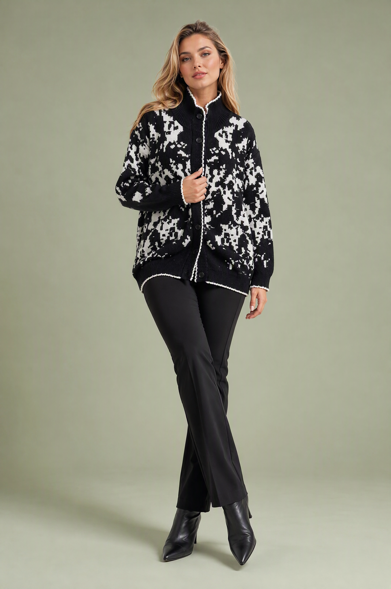 Gilet jacquard col montant | Vue de face | Lounelle Paris