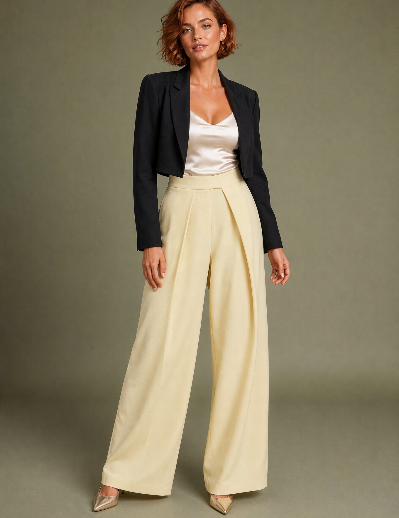 Pantalon large noir plis devant | Variante Jaune | Lounelle Paris