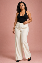 Top noir col halter dos nu | Porté sur une autre silhouette | Lounelle Paris