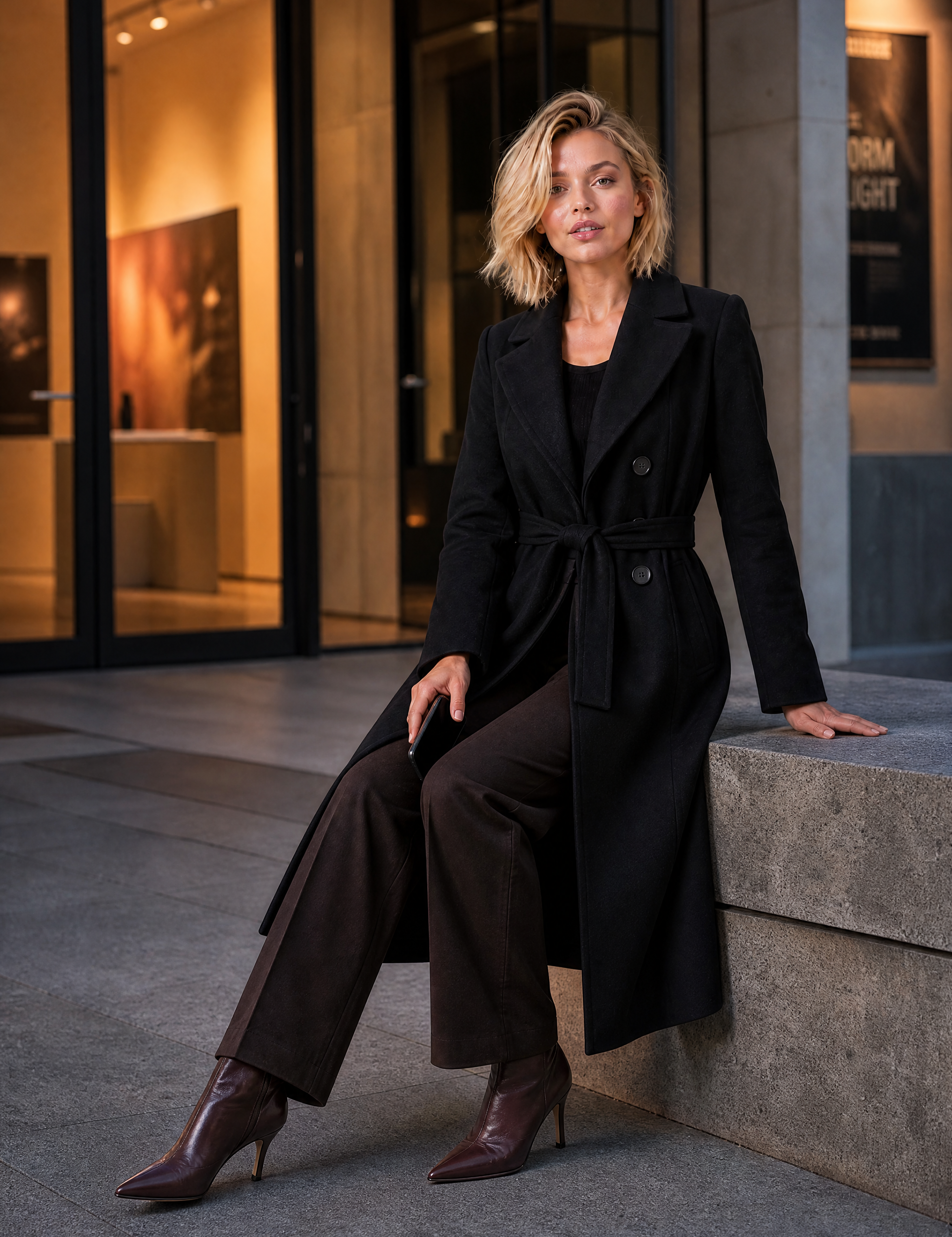 Manteau long ceinturé à col tailleur | Variante Noir - Lifestyle | Lounelle Paris