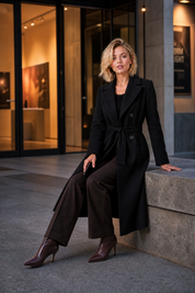 Manteau long ceinturé à col tailleur | Variante Noir - Lifestyle | Lounelle Paris