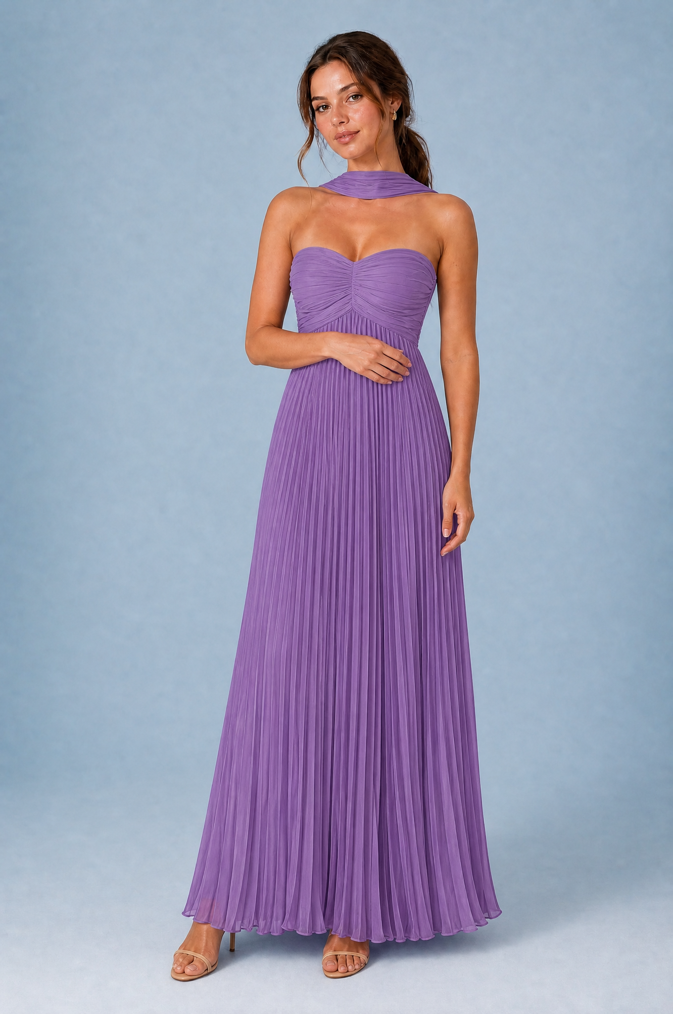 Robe longue plissée dos nu | Variante Violet | Lounelle Paris