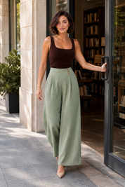 Pantalon palazzo fluide | Variante Vert - Lifestyle | Lounelle Paris