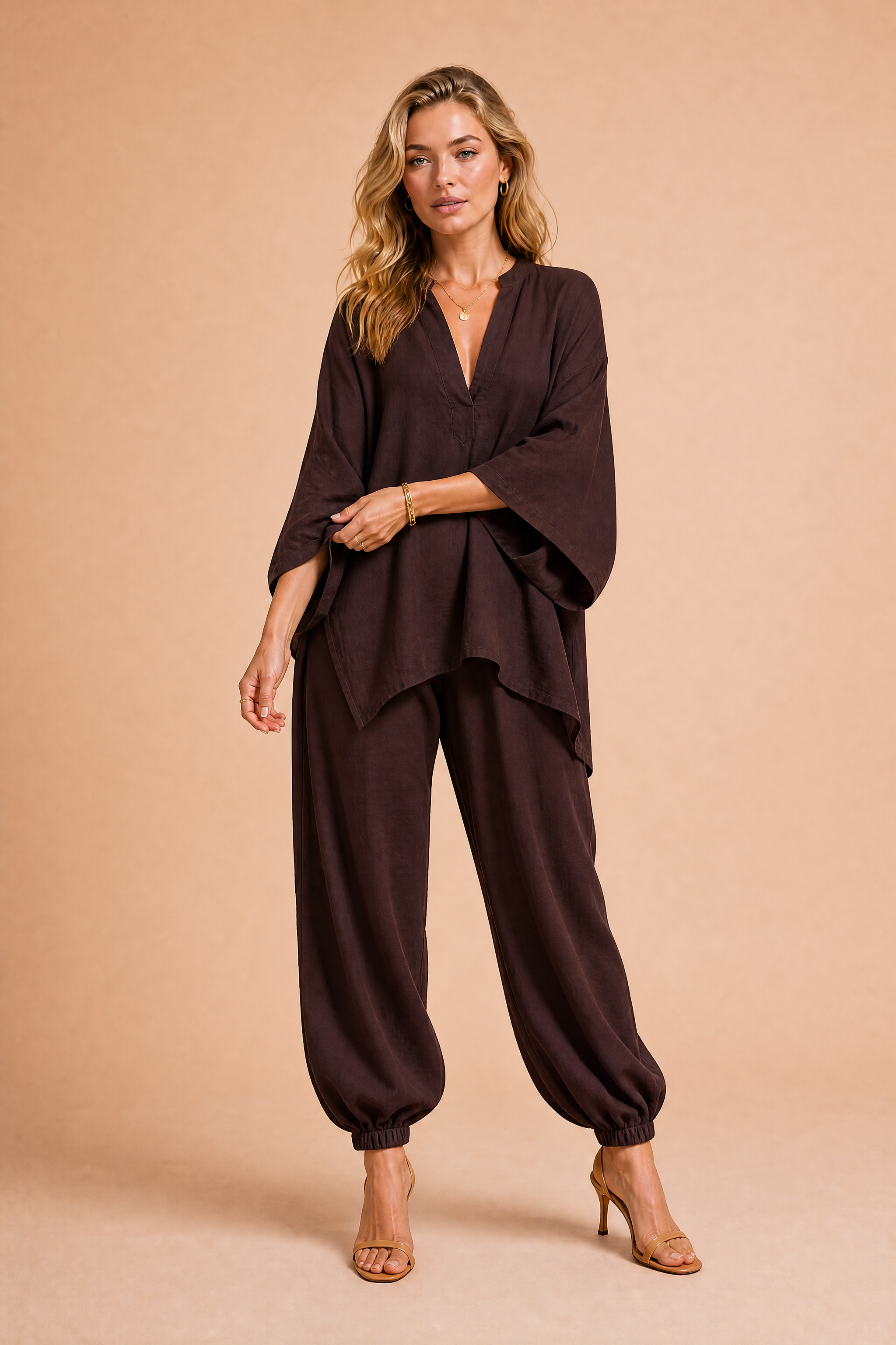 Ensemble fluide col V | Variante Marron | Lounelle Paris