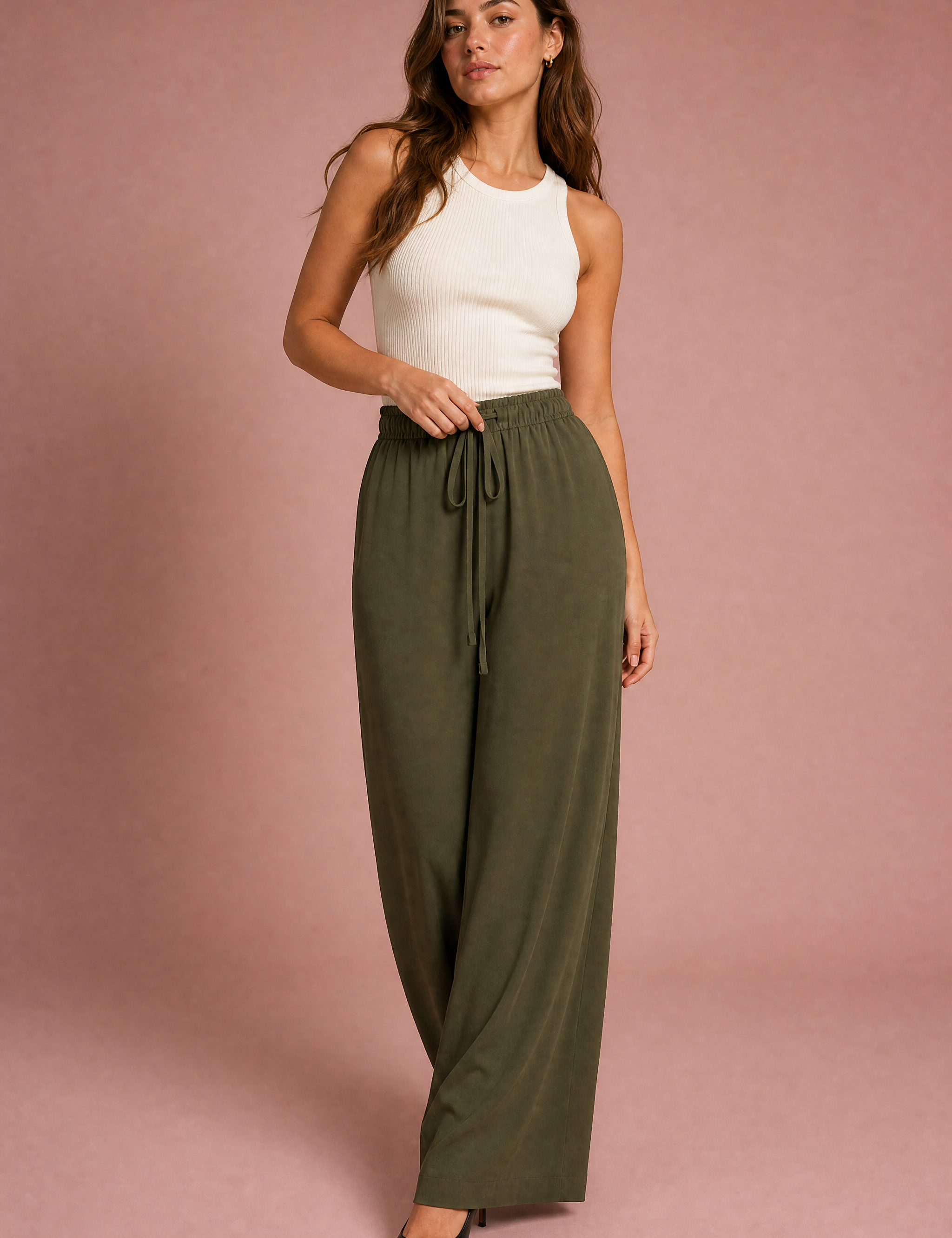 Pantalon fluide large taille cordon | Vue de face | Lounelle Paris