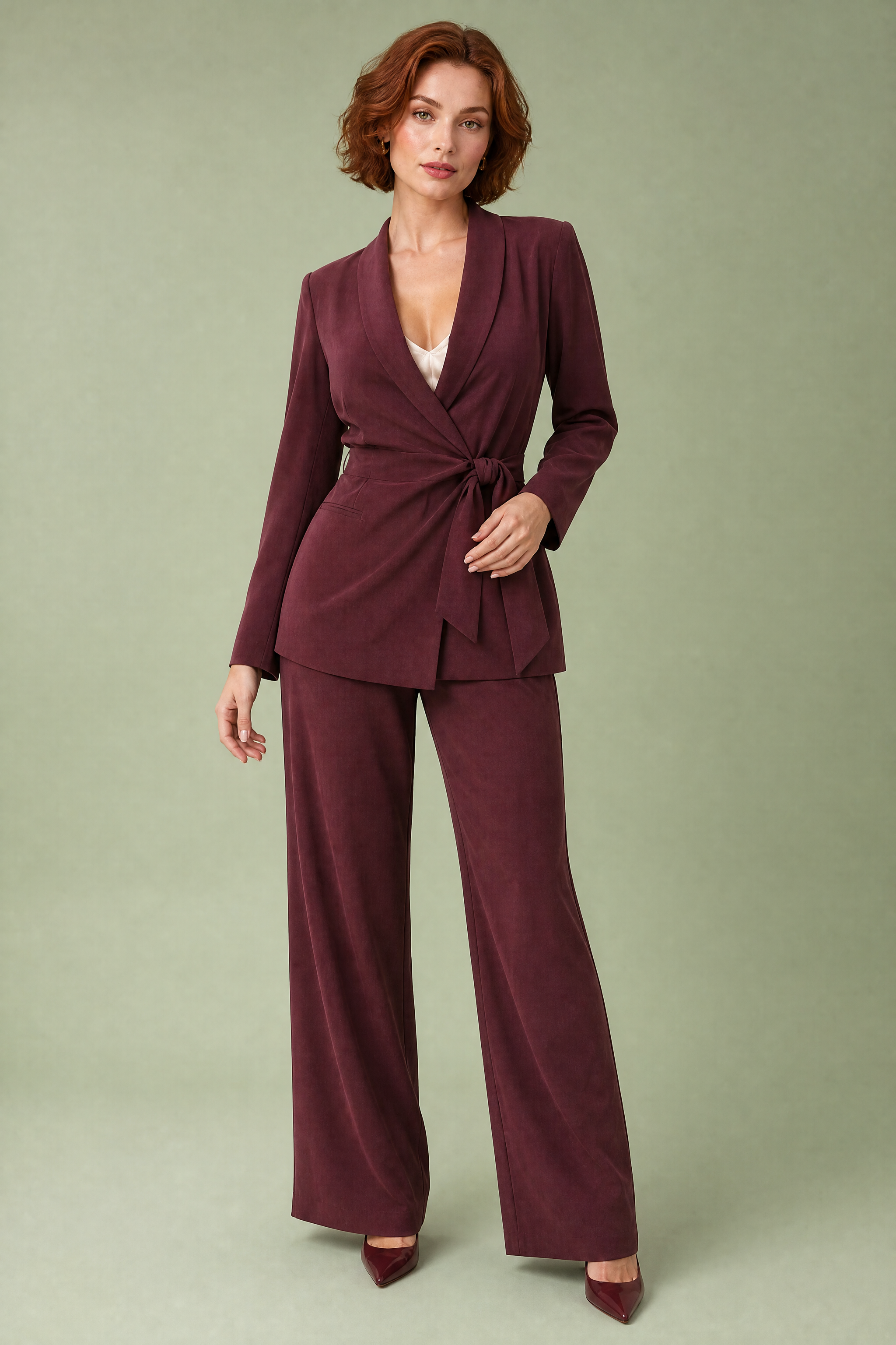 Tailleur pantalon croisé ceinturé | Vue de face | Lounelle Paris
