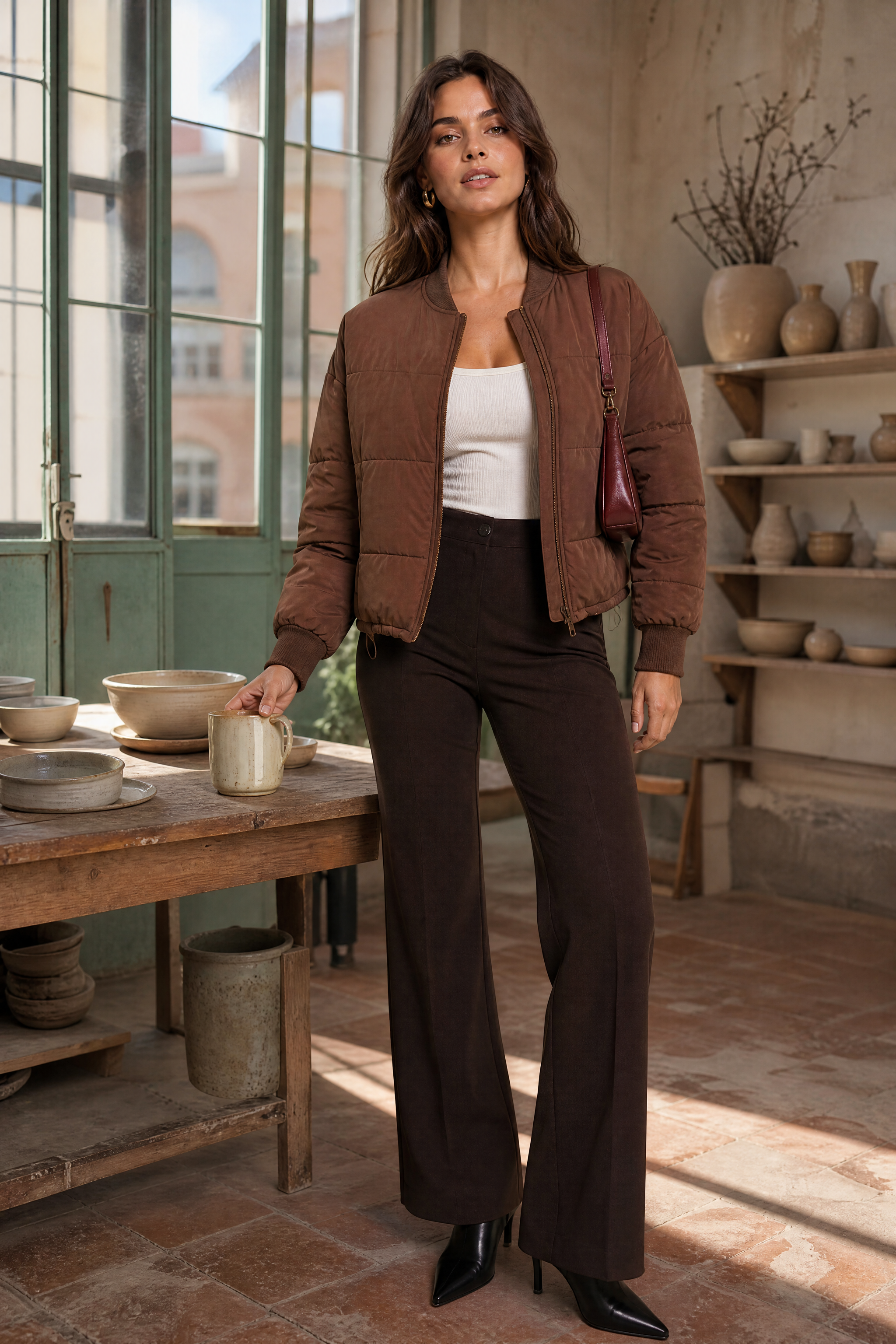 Veste matelassée courte col baseball | Photo lifestyle | Lounelle Paris
