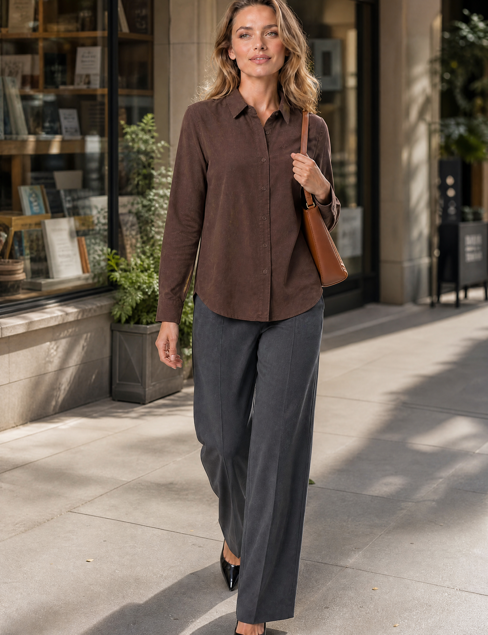 Chemise fluide manches longues | Variante Marron - Lifestyle | Lounelle Paris